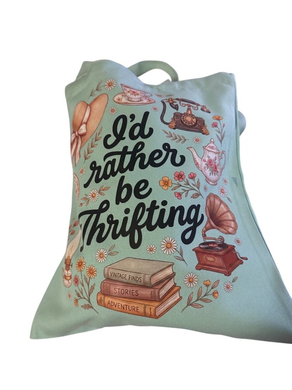 Lzerking mint green I'ld be thrifting tote bags